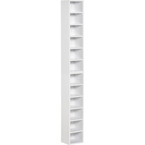Lot de 2 étagères colonnes rangement CD-DVD 6+6 compartiments, capacité 160 CD, 21x19x88 cm, Blanc