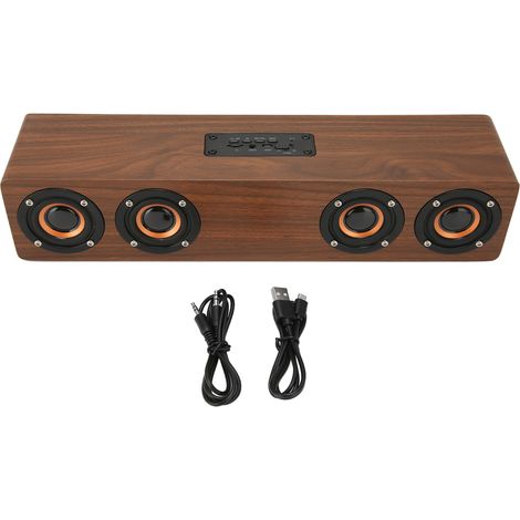 Enceinte Bluetooth bois rétro subwoofer surround appel mains libres haut-parleur sans fil pour ordinateur portable smartphone grain bois marron (1/5)