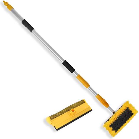Euro Vanadium – Balai brosse de lavage télescopique 3M – Manche aluminium extensible jusqu'à 300 cm – Double tête raclette et éponge – Pour véhicules et surfaces extérieures