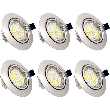 Focos empotrables LED regulables regulables, 6 bombillas de 6 W incluidas, GU10, blanco cálido 3000 K, 230 V, IP23, iluminación de techo LED interior para salón, cocina, pasillo [Clase de eficiencia e (1/4)