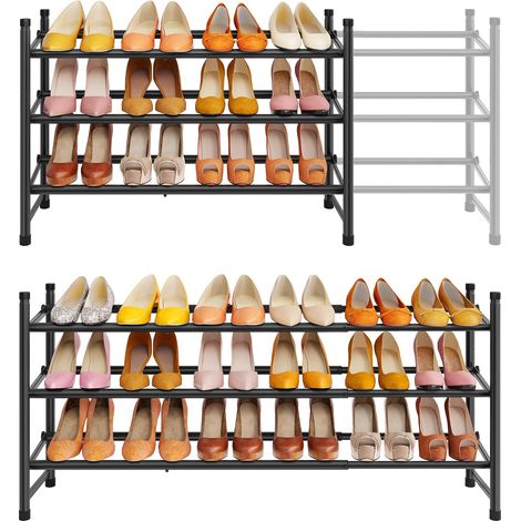 Étagère à Chaussures (Noir, 3 Niveaux Extensible) (1/5)
