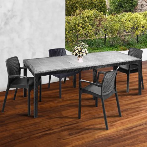 Set Salon d'extérieur Manarola, Table d'extérieur Extensible avec 4 chaises, Table et sièges de Jardin Effet rotin, Anthracite (1/5)