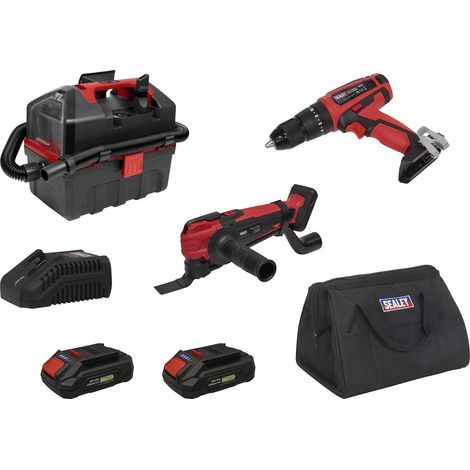 Sealey CP20VCOMBO5EU 3 x SV20 Cordless Power Tool Vac Kit 20V Euro Plug 2 Batteries