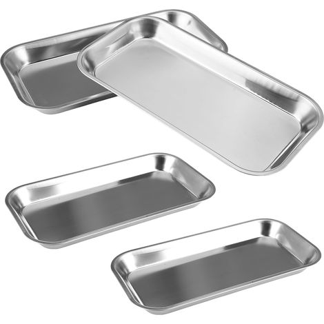 4 Pièces Plateau de Laboratoire pour Appareils de Laboratoire, Dentaires Plateaux en Acier Inoxydable, Petit Plateaux Rectangulaires, Plateau à Instruments en Acier Inoxydable (23 x 12 x 2 cm) (1/5)