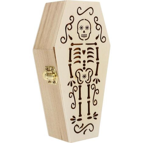 Khaki Wooden Halloween Coffin Box for Pet Urn, Secure and Practical Storage, Captivating Design for Decoration and Gifts (1/5)