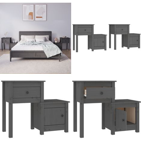 Nachttische 2 Stk. Grau 79,5x38x65,5 cm Massivholz Kiefer - Nachttisch - Massivholzmöbel - Kiefernholz - Grau - Wohnzimmerdeko - Home & Living (1/5)