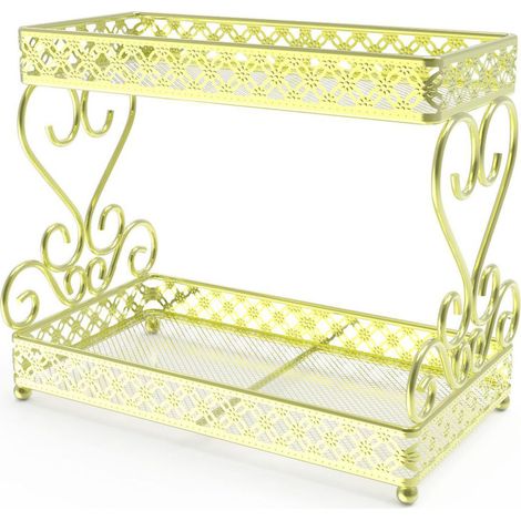 Organisateur de Maquillage - Acier Carbone - Double Étagère - Grande Capacité - Rangement Cosmétique Doré pour Salle de Bain et Chambre (1/5)