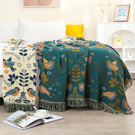 Bettüberwurf im Bohemian-Stil — 100 % reine Baumwolle, luxuriös weich — Rustikale Steppdecke, Deko im Farmhouse-Stil, Tagesdecke — Für alle Jahreszeiten geeignet Rustikaler, lässiger Überwurf für Sofa