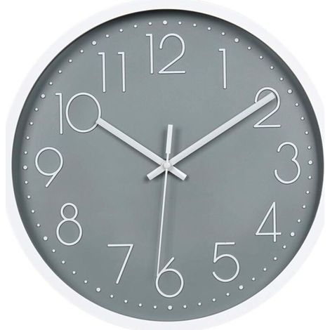 12" Moderne Horloge Murale Mute Silencieuse Pendule Murale pour La Chambre Cuisine Salon - Gris