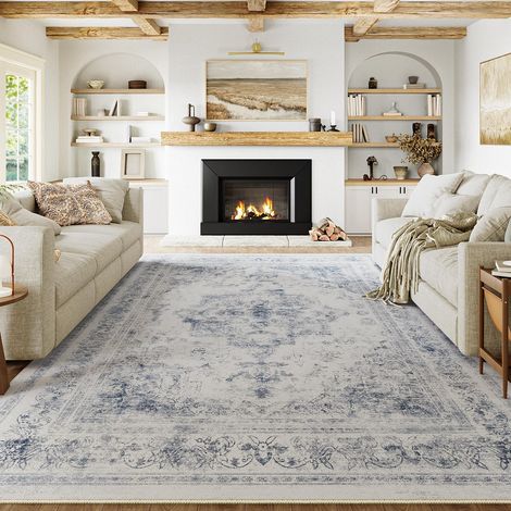Bleu Vintage Tapis Salon 240x300cm Lavable en Machine Rug AntidéRapant Carpet,Chambre Adulte Grand Rugs,Descente de Lit,Interieur Doux Poil Ras,Salle a Manger Carpets,Bureau (1/5)