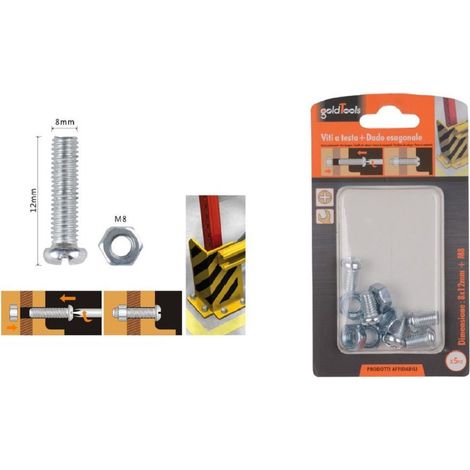 Kaela - Set 5 Pz Viti Vite Testa A Croce Tonda 8x12 Mm Con Dadi Dado Esagonale M8 90981 - (1/2)
