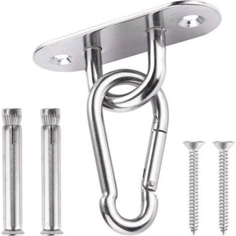 Crochet de Plafond Avec de Mousqueton Inox, Fixation Hamac Inox Convient pour Plafond Béton/ Bois, Crochet Articulé Parfait pour Hamac Chaise