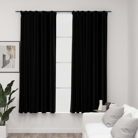 INLIFE Rideaux occultants aspect lin avec crochets 2pcs Noir 140x175cm (1/4)