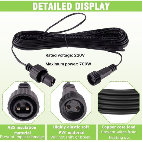 Wasserdichtes IP44-Verlängerungskabel für LED-Weihnachtsbeleuchtung, schwarz, 2-polig, Stecker/Buchse, Niedervolt, 10 m (1/3)