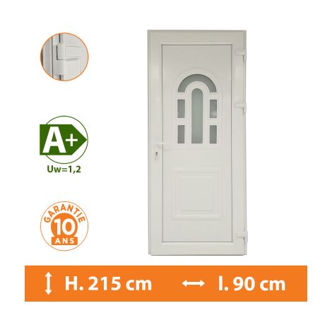 Direct Fenêtres – Porte d'entrée PVC blanc 83cm – Double vitrage 33.2/14/4 – Isolation thermique A (Ud = 1,4) – Seuil aluminium PMR