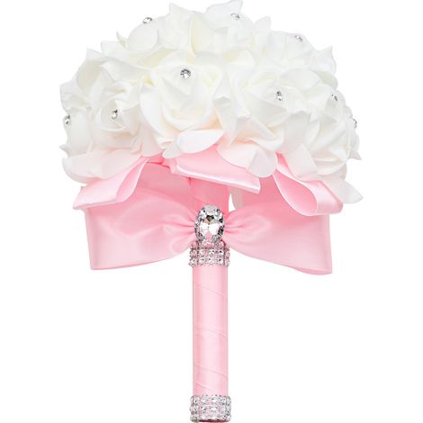 Tenant des fleurs artificielles Rose Bouquet de mariage avec ruban de Satin de soie Champagne demoiselle d'honneur fête nuptiale-rose (1/4)