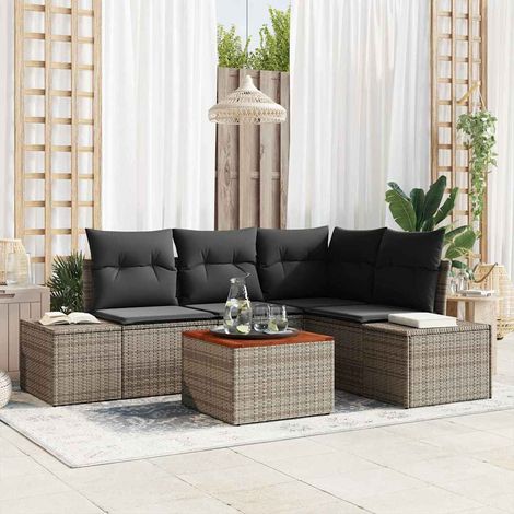 Gartensofa-set mit Speicher 5 pcs Grau Poly-Rattan