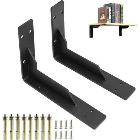 2er-Set Wandwinkel für Regale, 290 mm, schwere Last, wandmontierte Regalhalterungen, Schwerlast-Winkel mit Schrauben, schwarz, Tragkraft 150 kg/330 lbs (1/5)