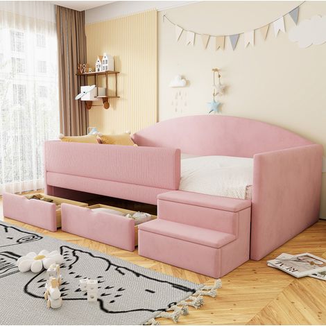 Bett Schlafbett Stauraum 90x190 Samt Rosa OKMYHOME (1/5)