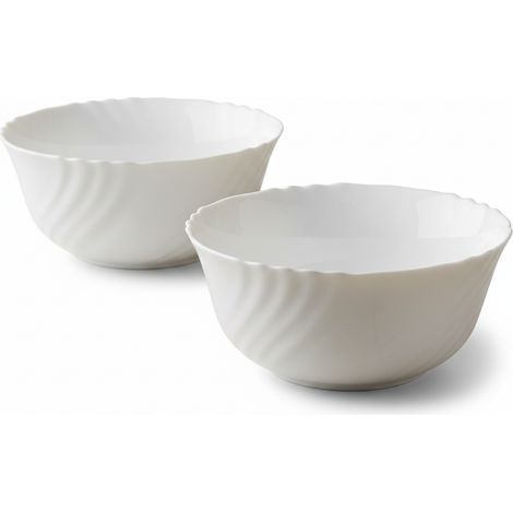 Set 2 Insalatiere in Vetro Opale Bianco 23cm Impilabili Resistenti per Insalata Primi Piatti e Buffet Design Vintage Shabby Chic Lavabili in Lavastoviglie e Uso Microonde
