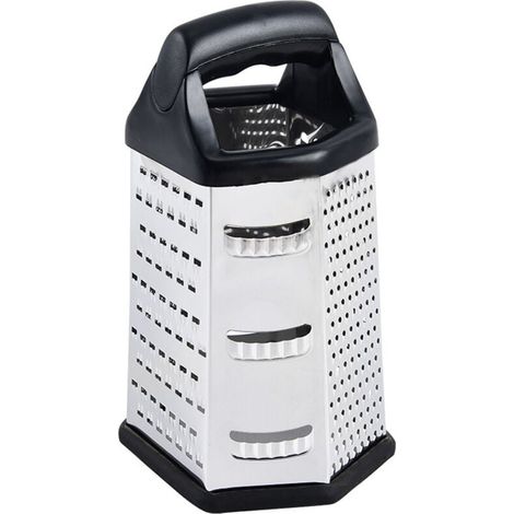 Râpe avec récipient de récupération - Râpe manuelle à 6 faces - Râpe multifonctionnelle - Râpe à gros, moyen et fin grain - Râpe avec lame de coupe - Râpe avec couvercle assorti (1/4)
