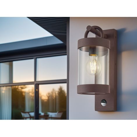 LED Außenwandleuchte mit Bewegungsmelder, Laterne Rostoptik, Höhe 33cm (1/5)