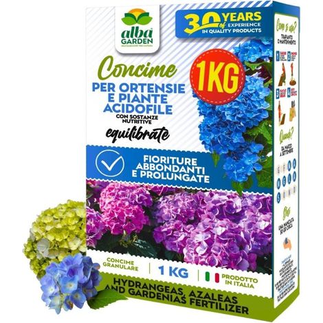 Concime Naturale Biologico, per Ortensie e Piante Acidofile Fertilizzante Granulare Idrosolubile per Abbondanti Fioriture x 1 kg (1/5)