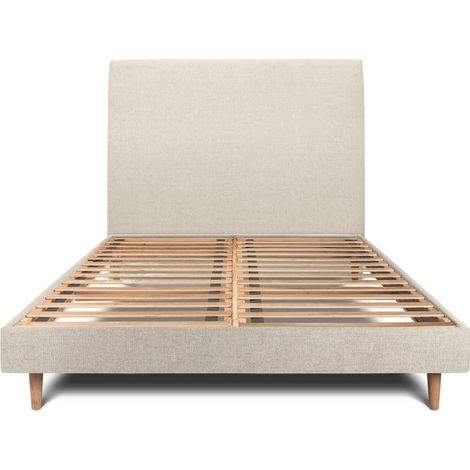 Lit 150x200cm avec tête de lit tapissier tissu et sommier kit Beige clair - Hauteur totale : 29cm (1/5)