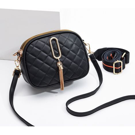 Geräumige Damen-Umhängetasche aus PU mit Quasten, modische und schlichte Alltagstasche für Damen (schwarze Quasten)