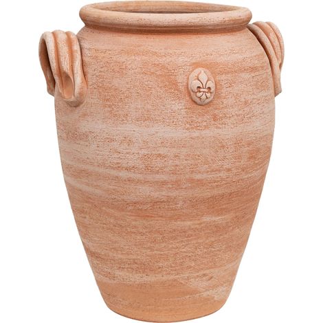 PARAGÜERO. ÁNFORA/ORCIO CON ANILLOS EN TERRACOTA HECHO A MANO SOBRE EL TORNO PARA PLANTAS Y FLORES. L36XPR34XH46 CM