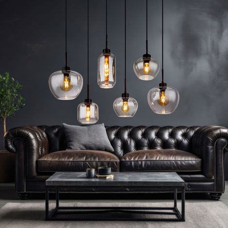 Lampada a sospensione in vetro fumé lampada a sospensione in vetro per sala da pranzo nera, metallo, 6 prese E27, LxLxA 87x43x120 cm