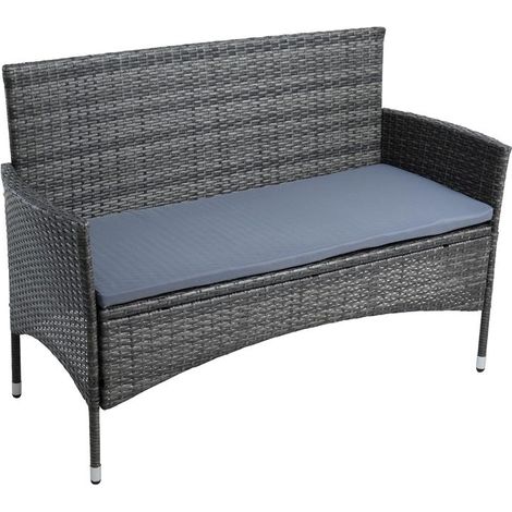 Gartenbank Rattan Gartenmöbel 2-Sitzer Rattanmöbel Sitzbank mit Sitzkissen Grau (1/5)