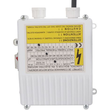 Pumpensteuerkasten mit Thermoschutz und Leitungsschutzschalter für Tiefbrunnen, 1,5 kW (2 PS), 80 µF, 25 A, für Hausbrunnen-Tauchpumpen, EU-Stecker 220 V