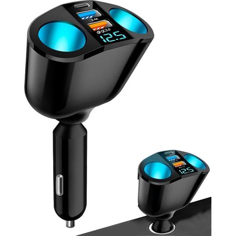 Doppelter 12-V-Zigarettenanzünder 120-W-Zigarettenanzünder-Splitter QC3 0 PD 2 4 A Kfz-USB-Zigarettenanzünder-Ladegerät mit LED-Voltmeter für GPS 2,4 (1/5)
