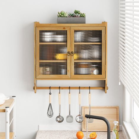 Wand-Badezimmerschrank aus Holz und Glas, 63 x 60 x 18 cm, natur HAVRYA (1/5)