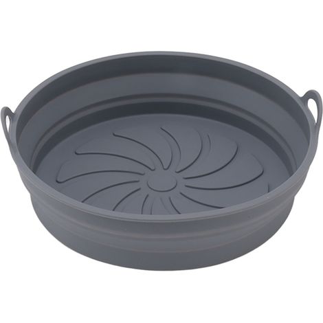 2 pièces panier friteuse rond silicone résistant à l'huile antiadhésif réutilisable avec poignées gris pliable pour maison (1/5)