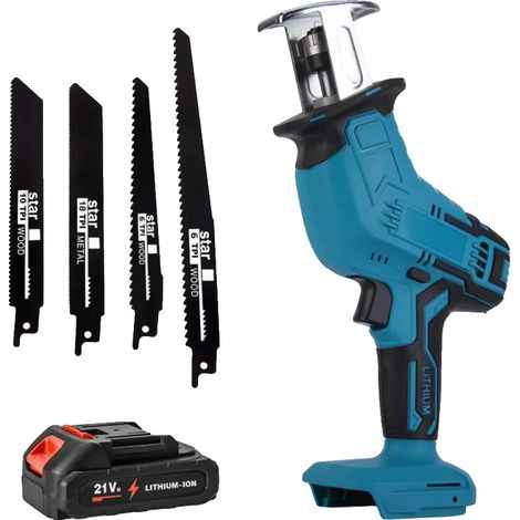 Scie sabre électrique sans fil, vitesse variable, changement de lame sans outil, Avec 1 batterie (1/2)