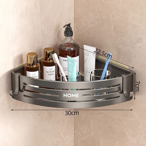 Etagere Angle Salle de Bain sans Perçage, Ventouses Puissantes, Alu Antirouille Amovible, étagère douche angle pour Douche & Cuisine (Lot 2, Gris Gunmetal) (1/5)