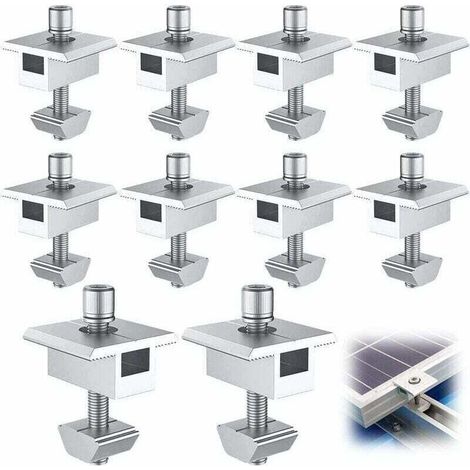 10 Pièces Support de Panneau Solaire Aluminium, XU, Bornes Centrales Forme T, Fixation PV, Montage Central Toit, Pour Panneaux Encadrés 30 (35mm) MINKUR KZQ - KZQ (1/4)