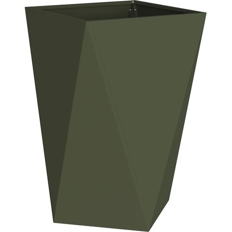 Bac à plantes rectangulaire moderne extérieur 50 x 50 x 75 cm design chic en acier vert olive (1/5)