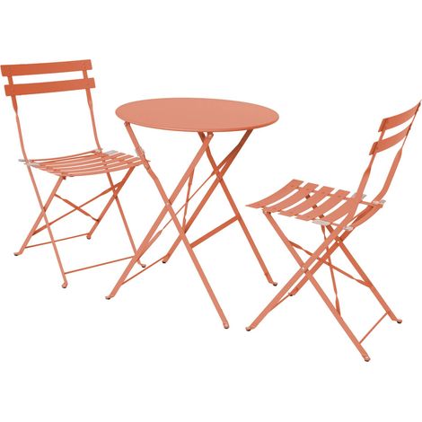 sweeek - Klappbarer Bistro-Gartentisch aus Stahl + 2 Stühlen