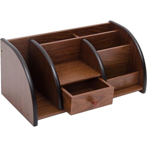 Organiseur de bureau en bois brun cerisier, compartiments multiples, étagères étagées, tiroir, armoire de rangement de table, porte-papeterie, trieur de fournitures de bureau, pour la maison (1/3)