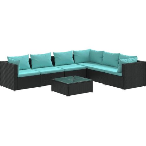 Set mobili da giardino per esterni set di 7 pezzi con cuscini in polyrattan nero 020017321