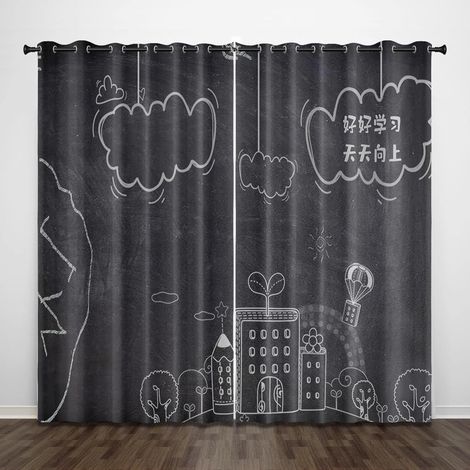Exquis œillet occultant Noir école montgolfière Arbres 55x63 Pouces Rideaux à Isolation Thermique 2 Panneaux pour Salon/Chambre/pépinière - W 55 x H 63 Inch (2 x 28 x 63 Inch) (1/5)
