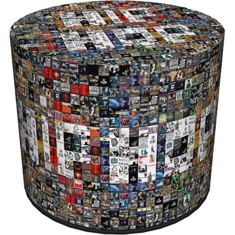 Dekorativer Pouf von Bertoni mit Hip-Hop-Print – runder Pouf für Wohnzimmer und Flur, 40 cm Durchmesser, elegant, mit Reißverschluss, waschbar (1/5)