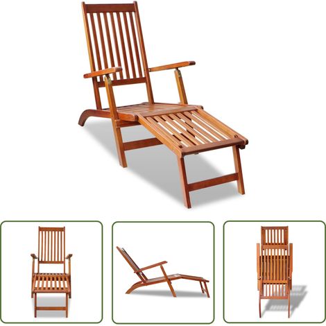 Transat chaise longue bain de soleil lit de jardin terrasse meuble d'extérieur avec repose-pied bois d'acacia solide (1/5)