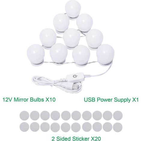 HOXILEELEO - Miroir de courtoisie lumineux, 3 températures de couleur, 10 LED à intensité variable, commande tactile (ampoule seule) - WELLNGS (1/5)