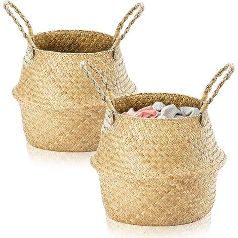 petits paniers de rangement pliables en jonc de mer pour étagères, boîte de rangement en rotin avec poignée, pot de fleurs en osier pour salon, chambre à coucher, salle de bain (1/5)