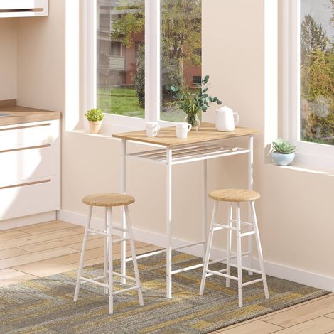 Set bar 2 personnes table haute tabourets blanc chêne gain de place (1/5)