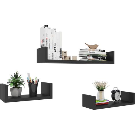 WOLTU Mensole da Muro Forma U Scaffale a Parete Set di 3pz Nero